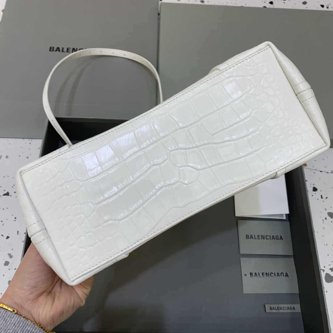 Balenciaga Editor Small Handbag Crocodile Embossed Shoulder Bag White